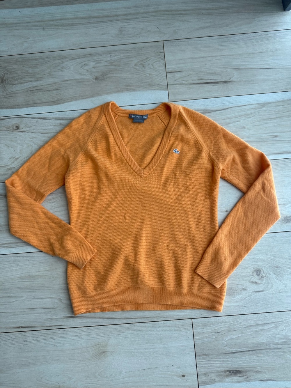 Cashmere Lacoste Orange V-Neck Sweater